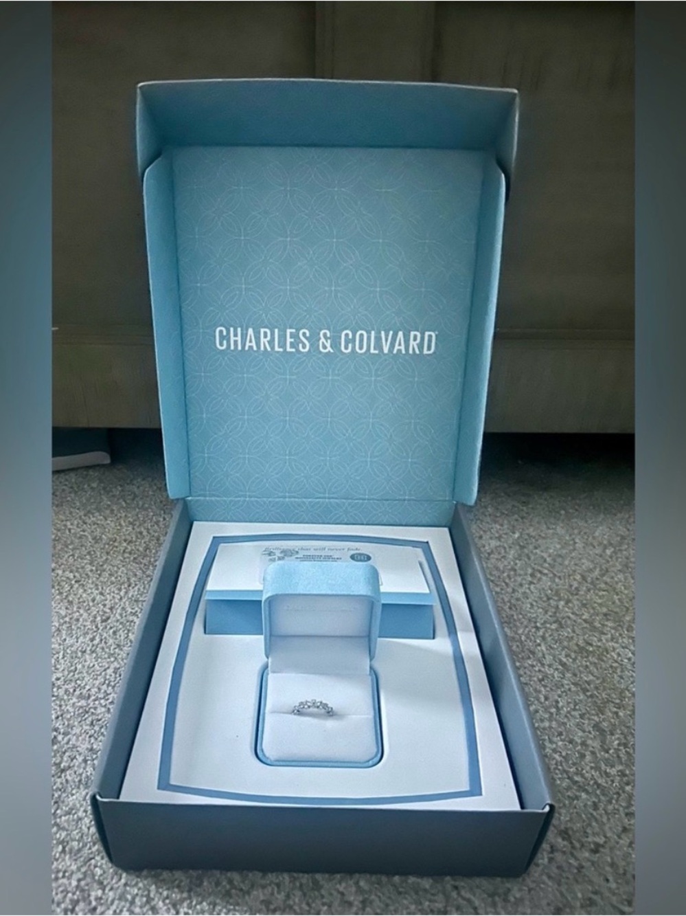 CHARLES & COLVARD 14k White Gold Marquise & Round Moissanite Ring - Picture 3 of 9